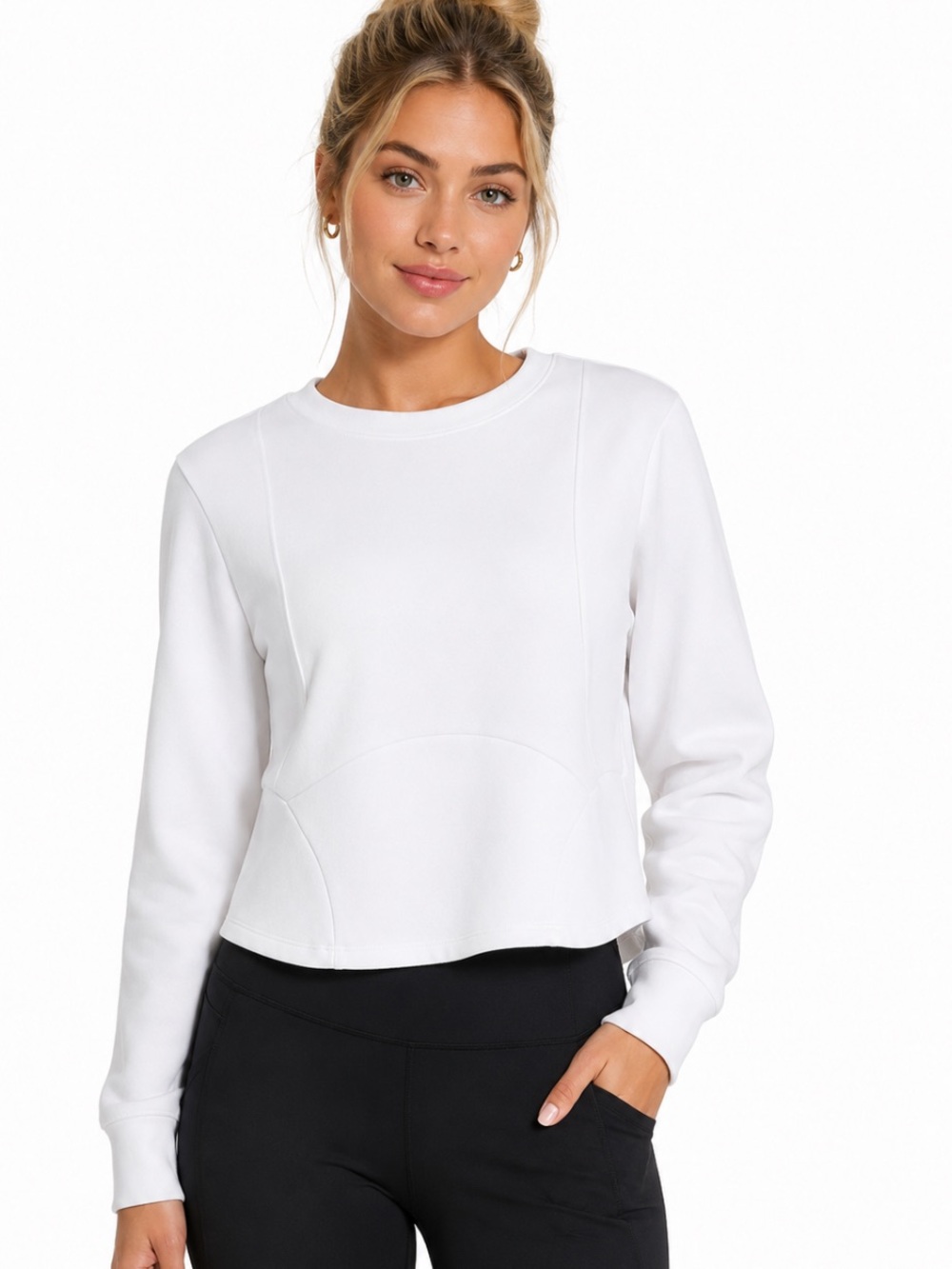 ATHLETA En Route White Scuba Pullover Athleisure Sweatshirt XXS NWOT